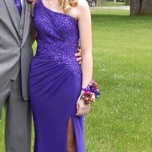 One Shoulder Purple Prom Dress